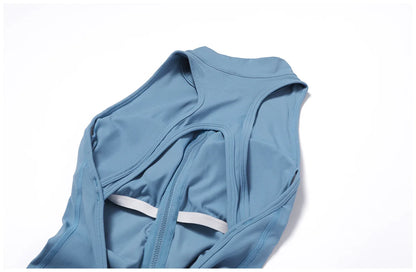 V Back One-piece Suit Women Sports Jumpsuit  Zippers Yoga Rompers Backless Sportswear Women Sleeveles Workout Bodysuits Female
